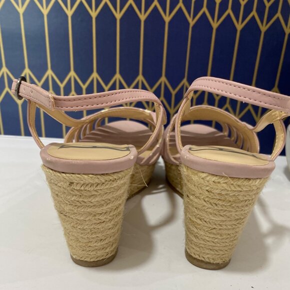 Pink Espadrille Wedge Sandals W/Strappy Design & Adjustable Ankle Strap Women's - Picture 7 of 7